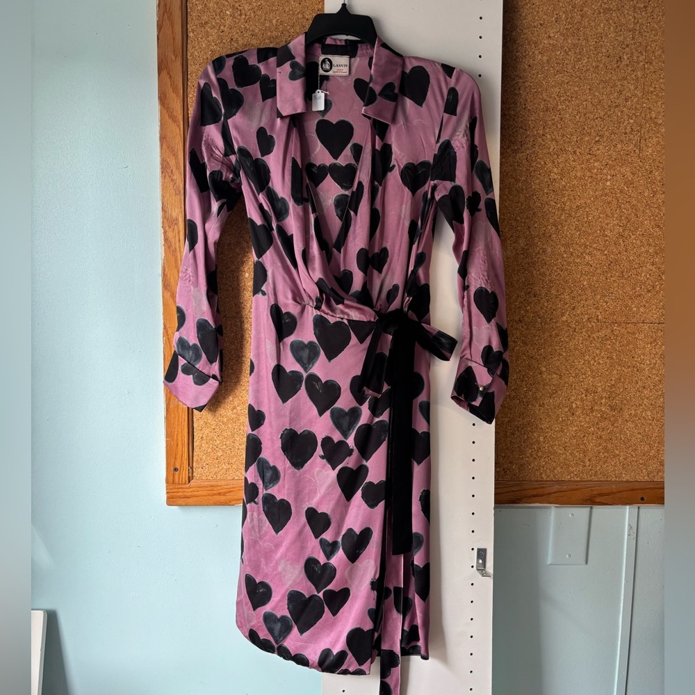 Lanvin Pink and Black Heart Pattern Dress
